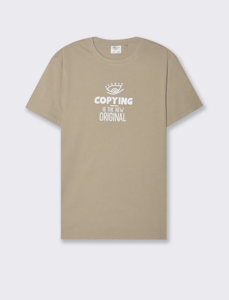 T-SHIRT CON STAMPA IN COTONE REGULAR FIT - Beige
