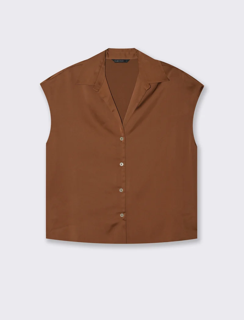 CAMICIA CON MANICHE AD ALETTA - Marrone tabacco