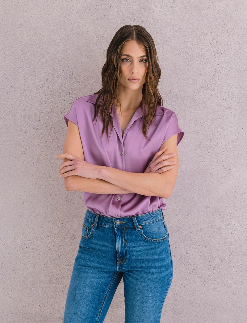 CAMICIA CON MANICHE AD ALETTA - Viola malva