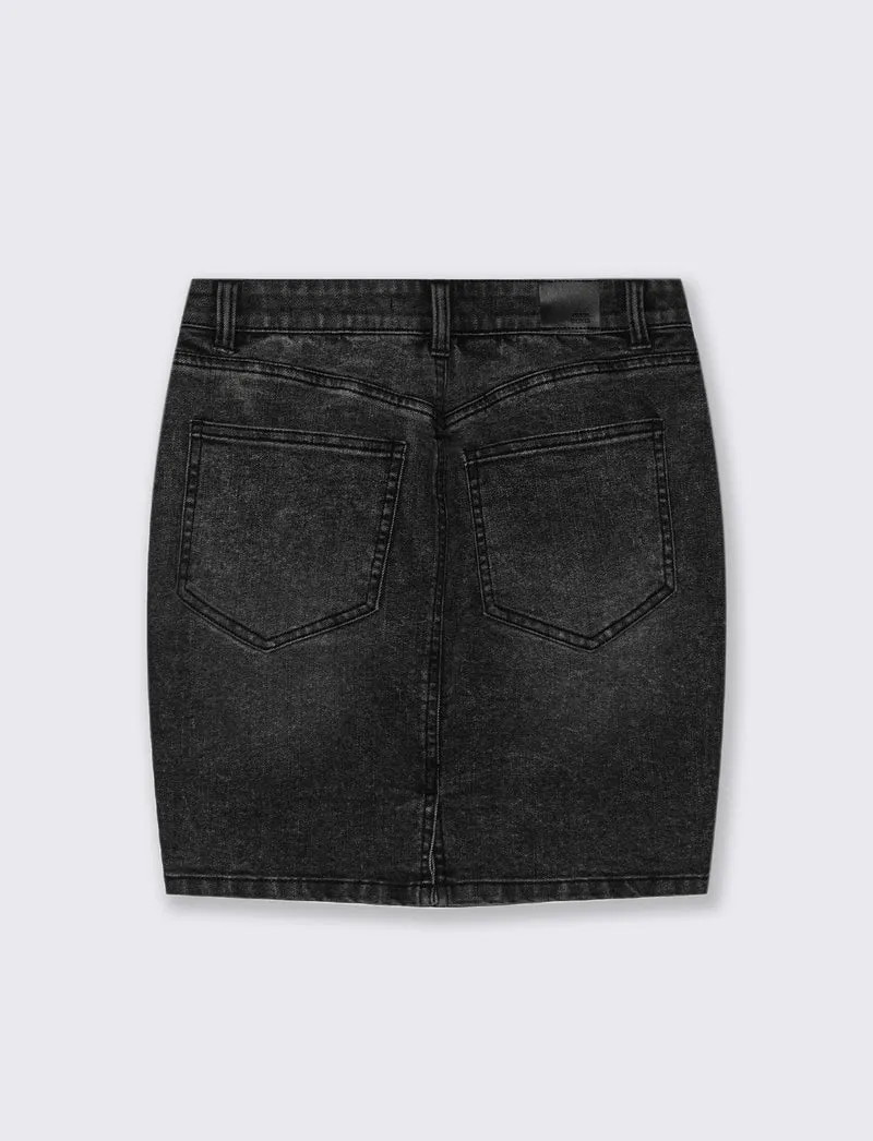 GONNA CORTA IN DENIM - Nero