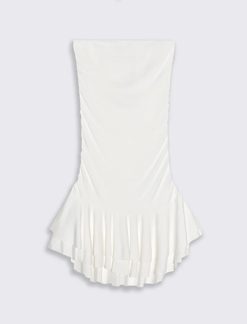 Vestito mini con volant - Bianco latte