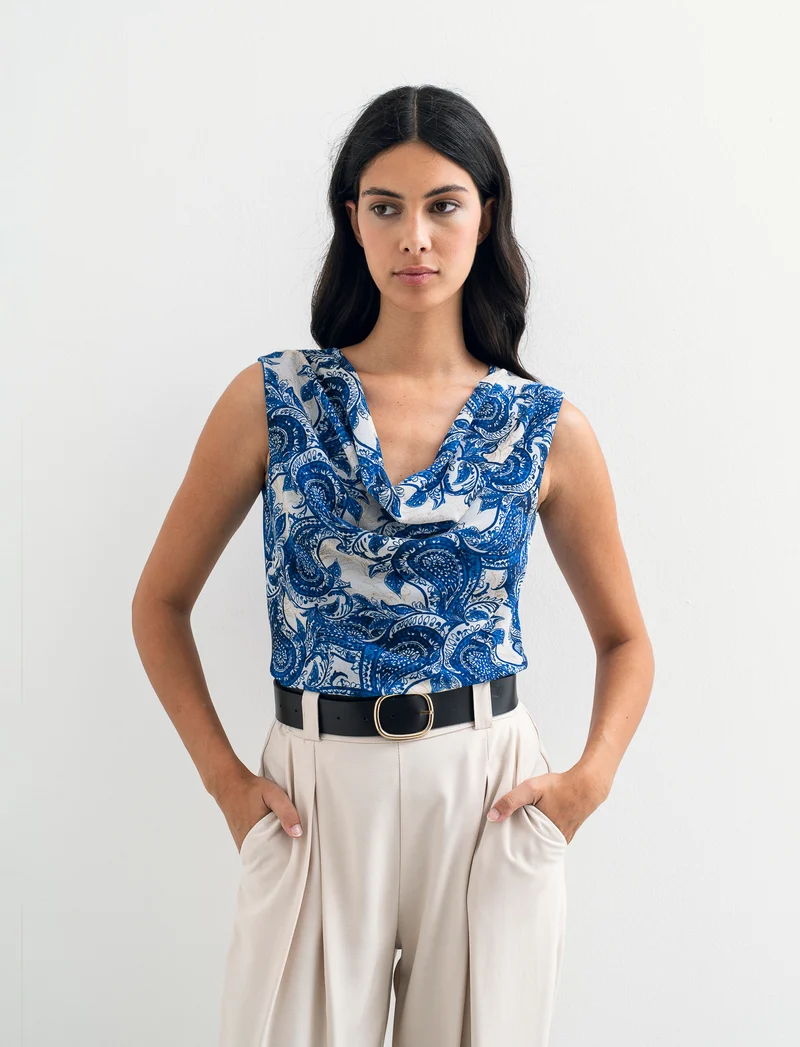 Top con davanti stampato - Blu