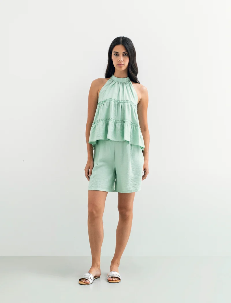 Short con passanti e pinces per donna - Verde acqua
