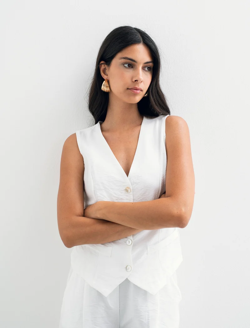 Gilet con bottoni in viscosa - Bianco
