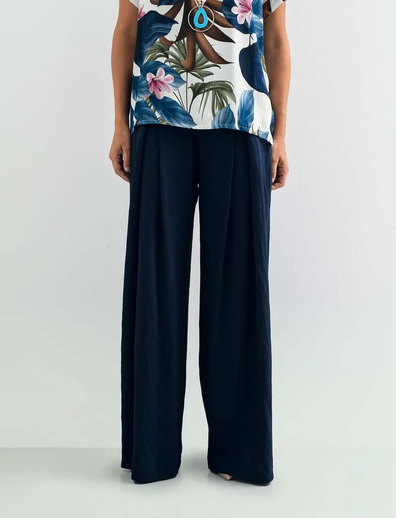 Pantalone palazzo con pences - Blu