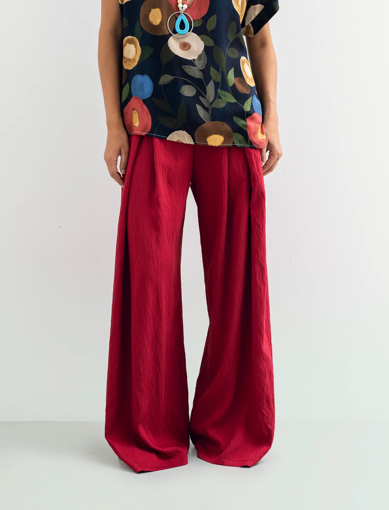 Pantalone palazzo con pences - Rosso
