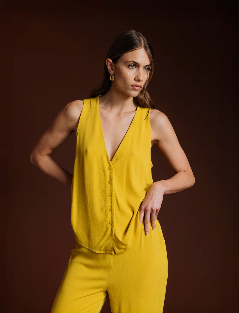BLUSA SMANICATA - Mostarda