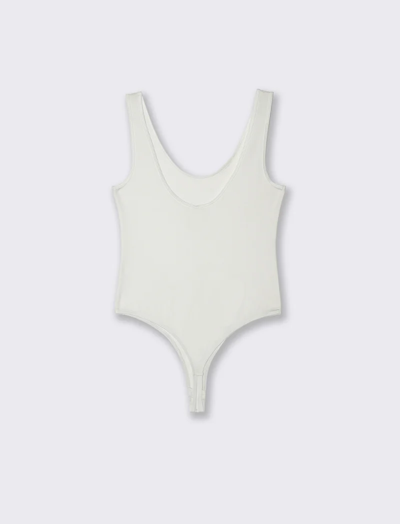 BODY SCOLLO A V - Bianco latte