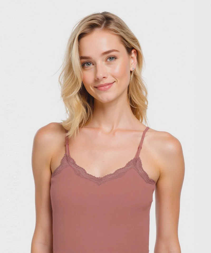 TOP CON PIZZO - Rosa polvere