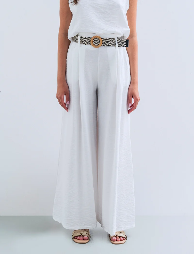 Pantalone a palazzo con cintura - Bianco