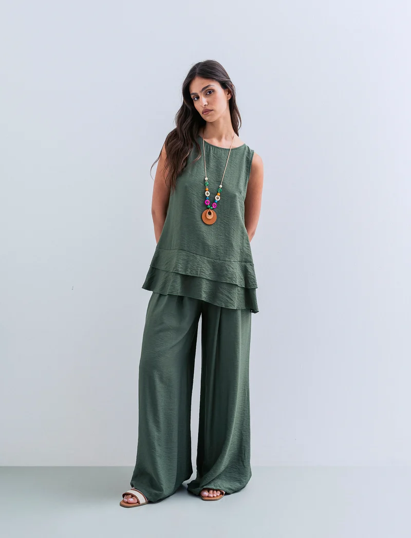 Pantalone a palazzo con cintura - Verde militare