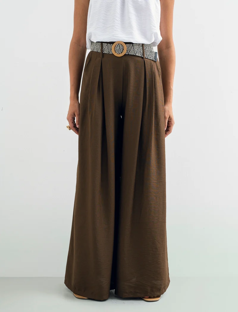 Pantalone a palazzo con cintura - Moro