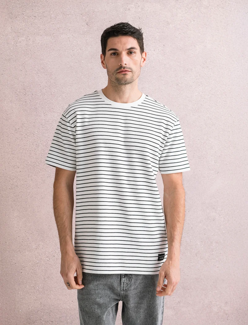 T-shirt a righe effetto ottoman da uomo - Bianco