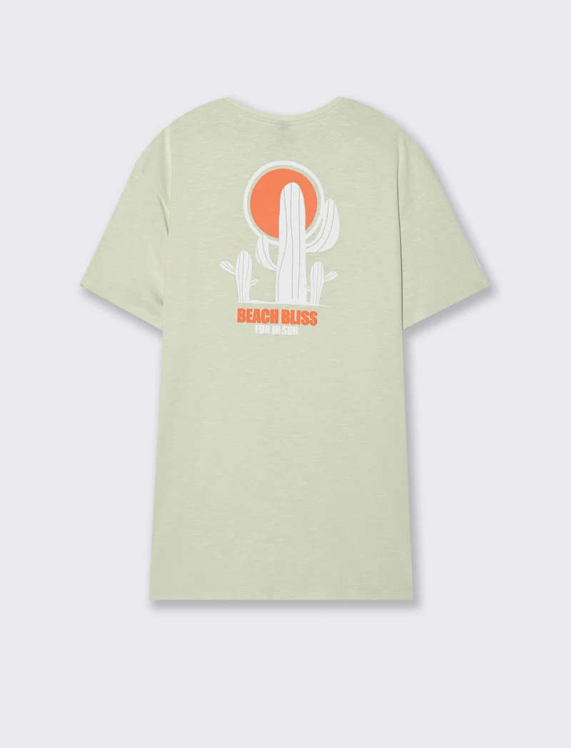 T-shirt effetto maglina con stampa puffy da uomo - Verde