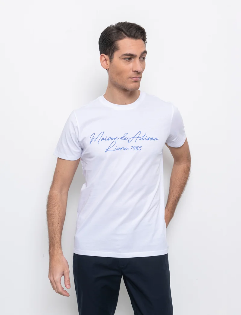 T-shirt con stampa effetto ricamo da uomo - Bianco