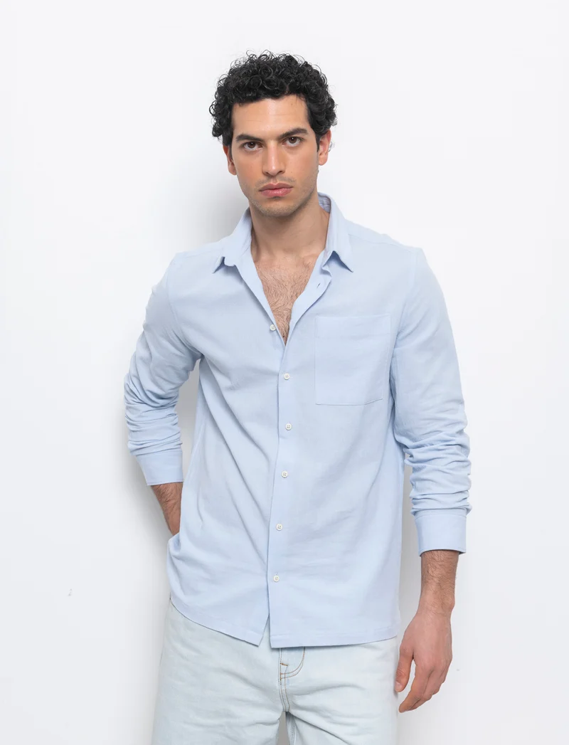 Camicia in cotone comfort da uomo - Celeste polvere