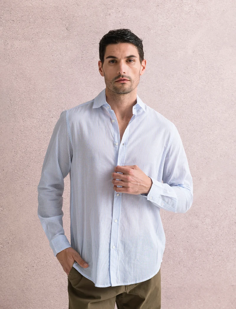 Camicia leggera a righe da uomo - Celeste