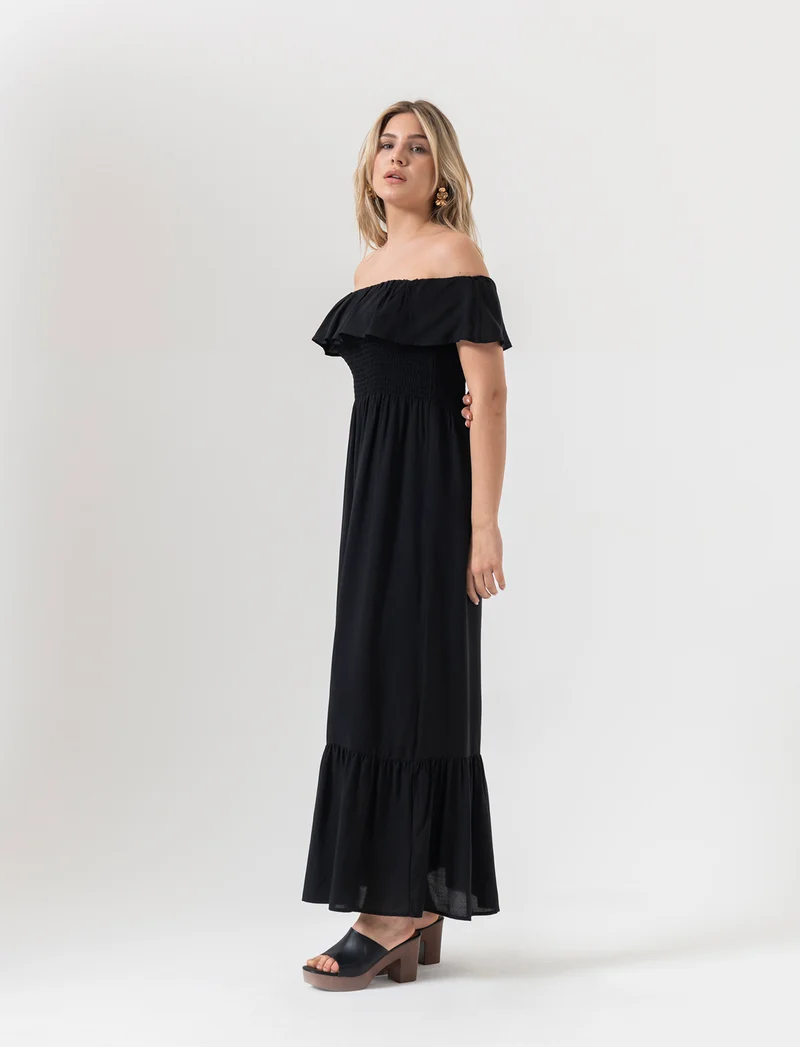 Vestito lungo off shoulder da donna - Nero