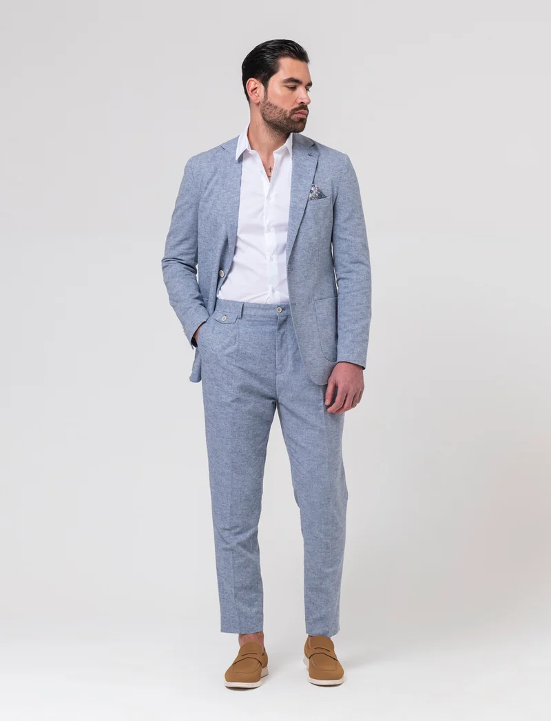 Pantaloni da completo tessuto misto lino da uomo - Blu