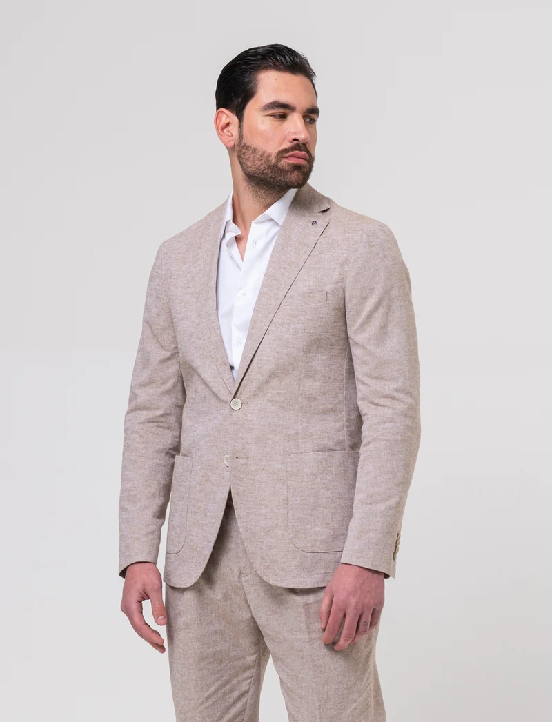 Blazer da completo tessuto misto lino da uomo - Grigio tortora