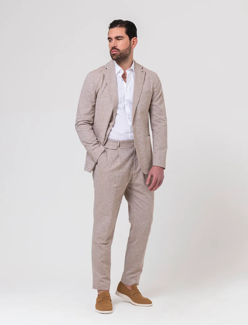 Blazer da completo tessuto misto lino da uomo - Grigio tortora