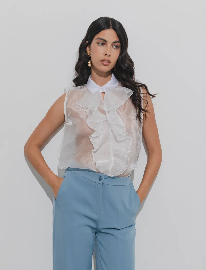 Casacca in organza con rouches - Bianco
