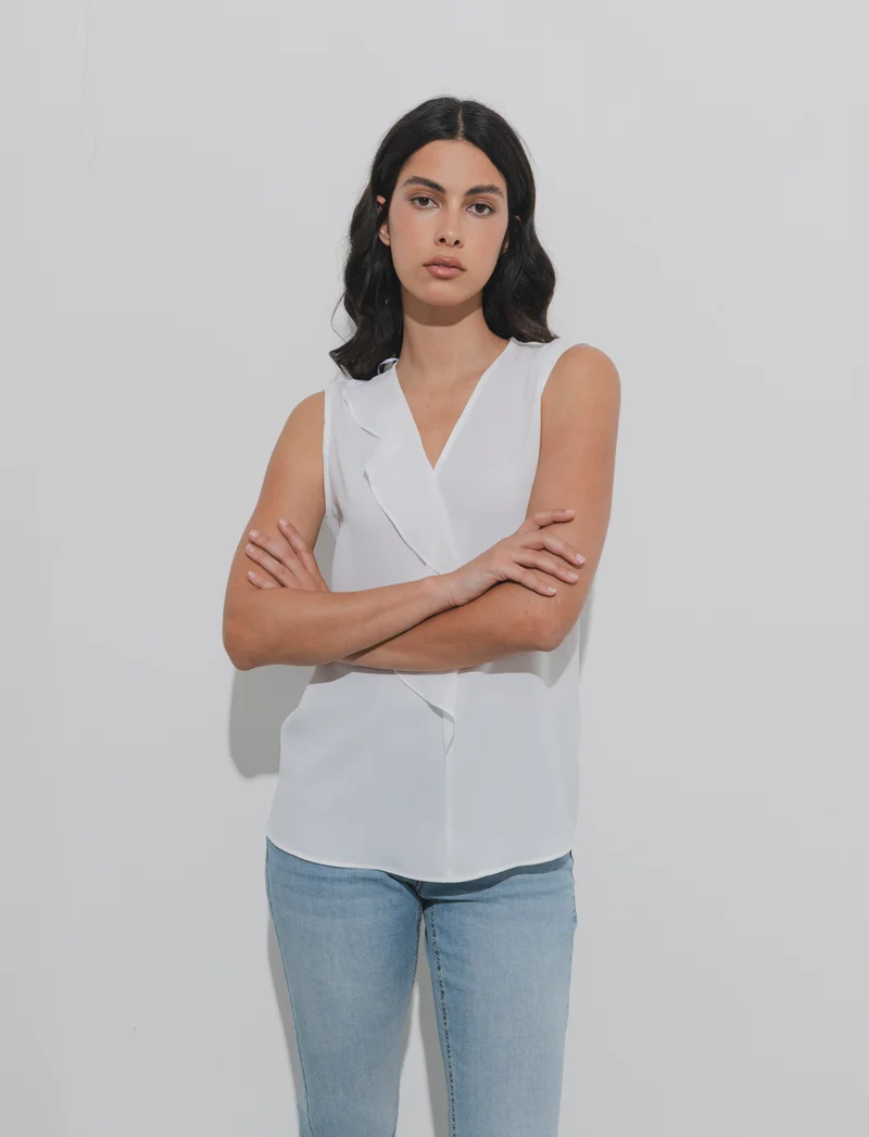 Top con rouches sul davanti - Bianco panna