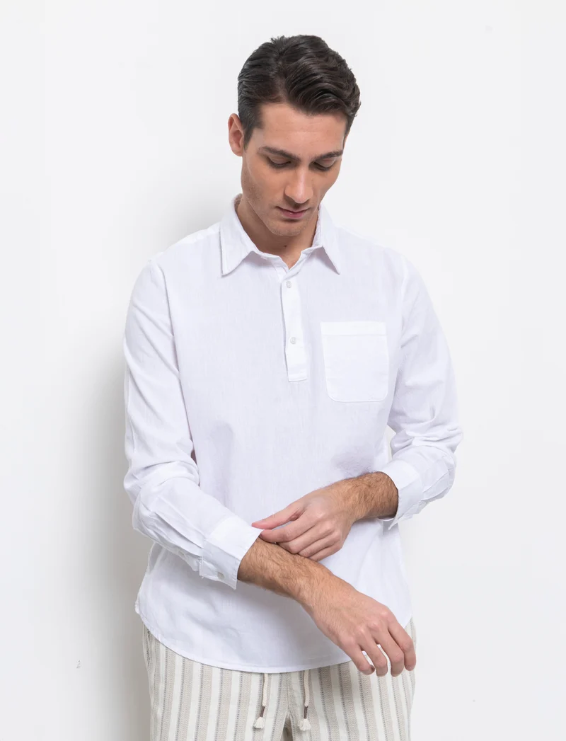 Camicia a casacca misto lino da uomo - Bianco