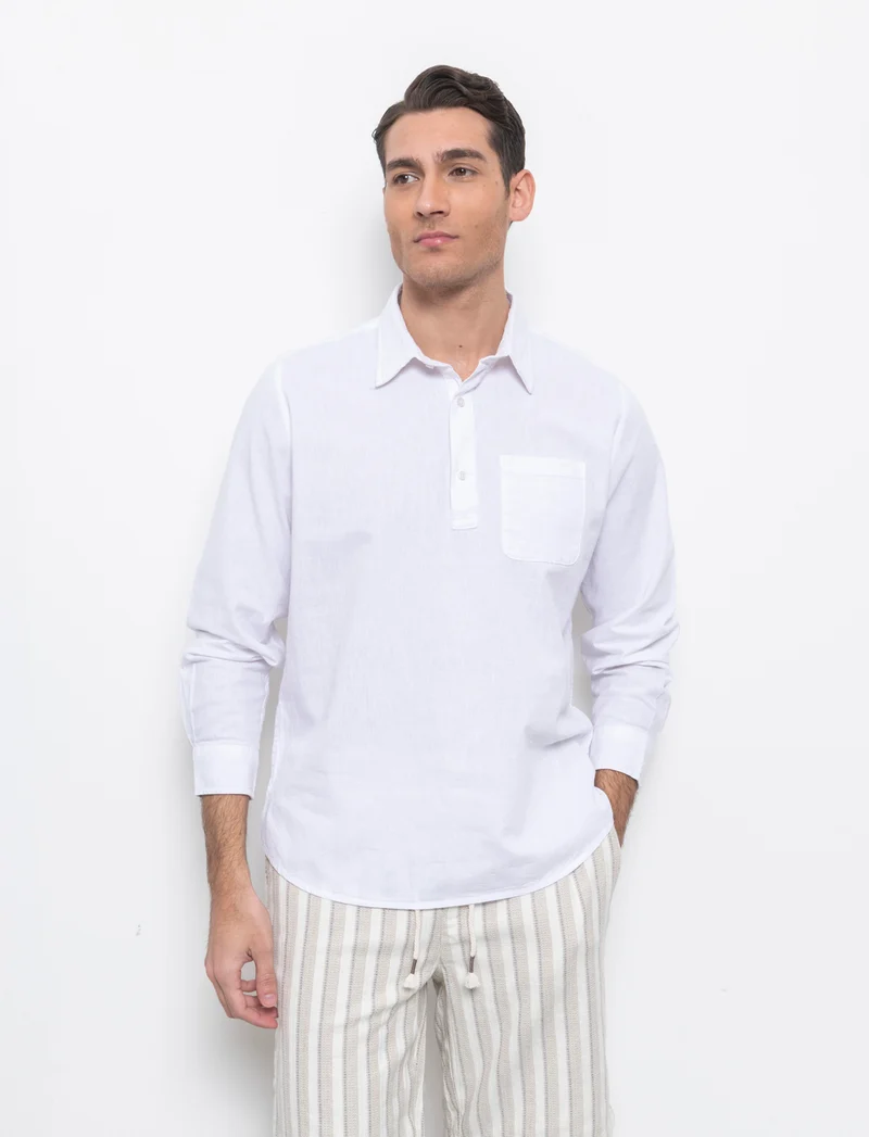 Camicia a casacca misto lino da uomo - Bianco