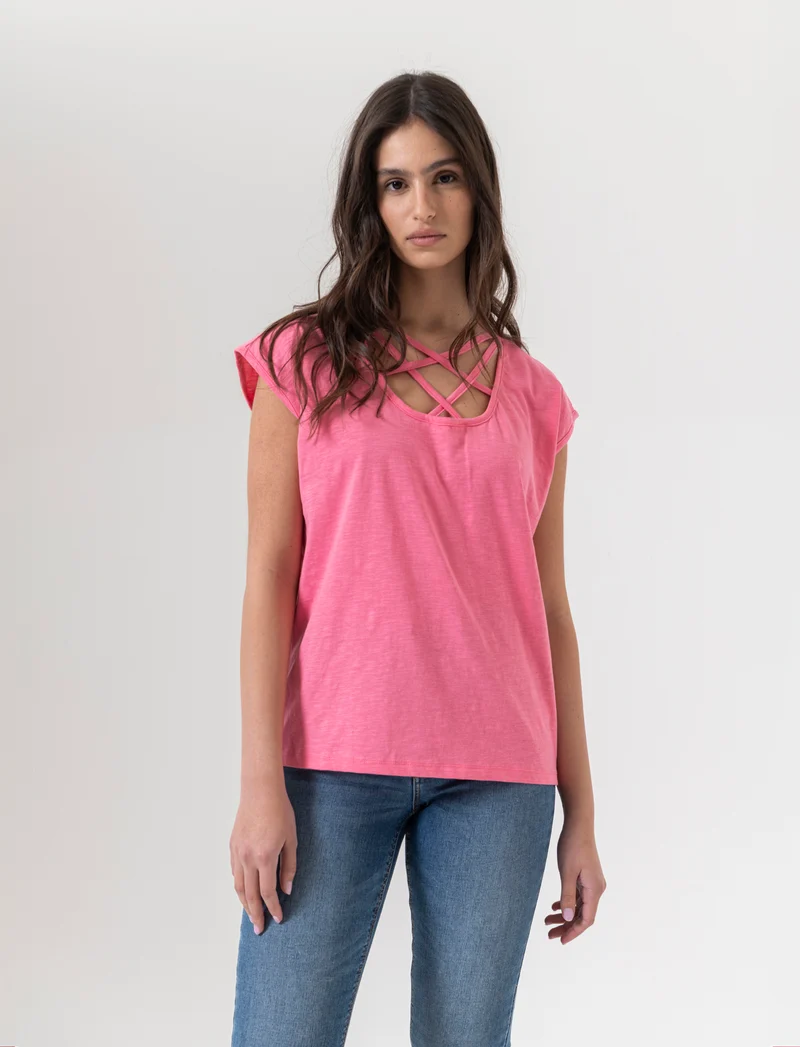 T-shirt con incrocio da donna - Geranio