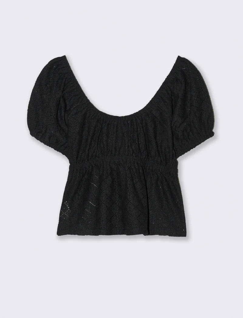 T-shirt con manica a sbuffo da donna - Nero