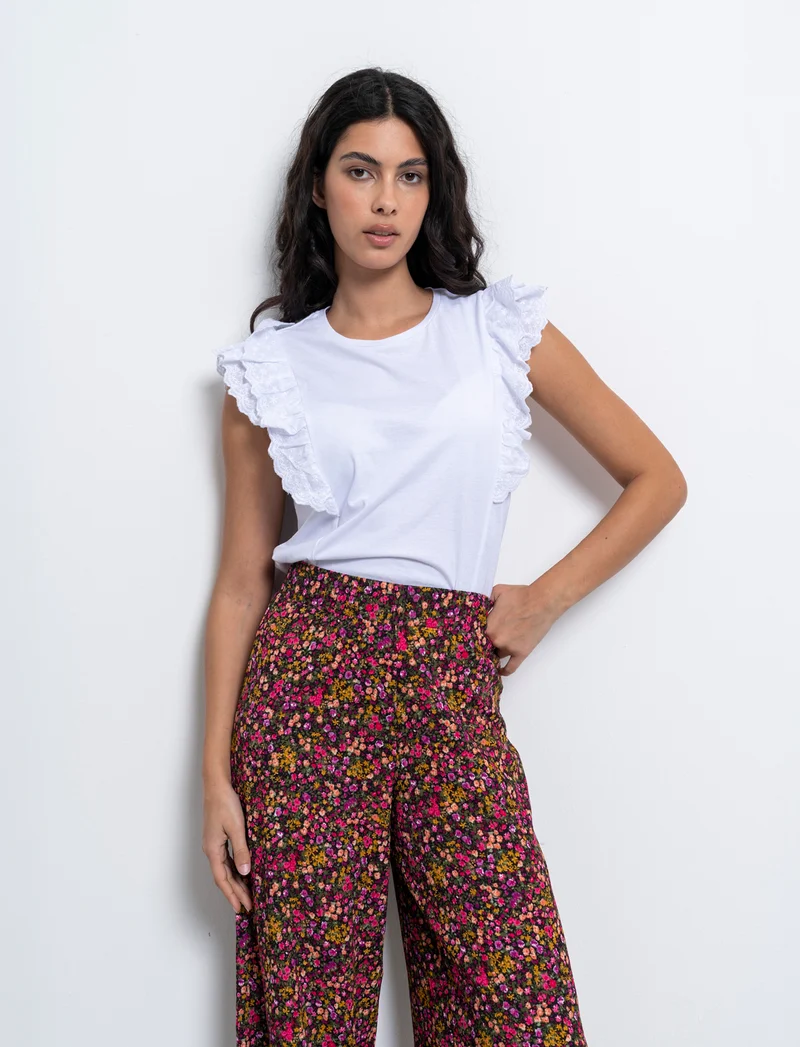 T-shirt con rouches da donna - Bianco