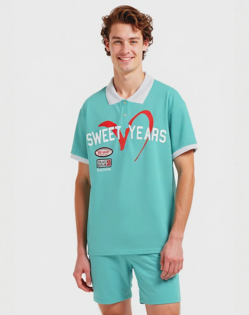 Polo con stampa e ricami sweet years da uomo - Verde acqua