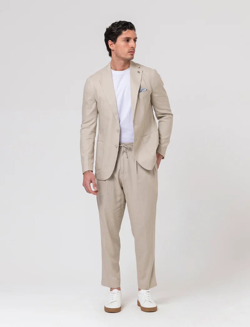 Pantaloni da completo tessuto linen blend da uomo - Sabbia