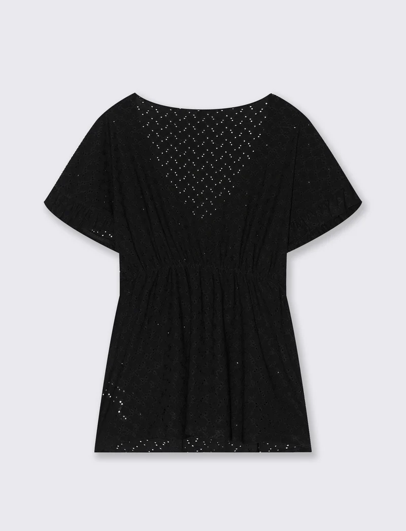 T-shirt in pizzo con elastico in vita da donna - Nero