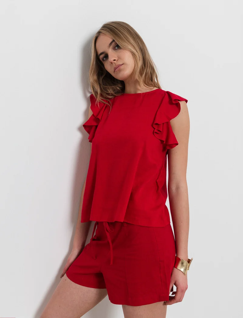 Top con rouches da donna - Rosso scarlatto