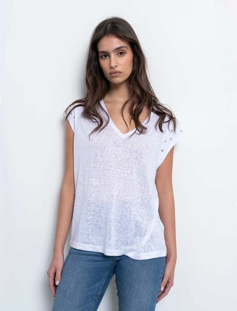 T-shirt con applicazioni da donna - Bianco