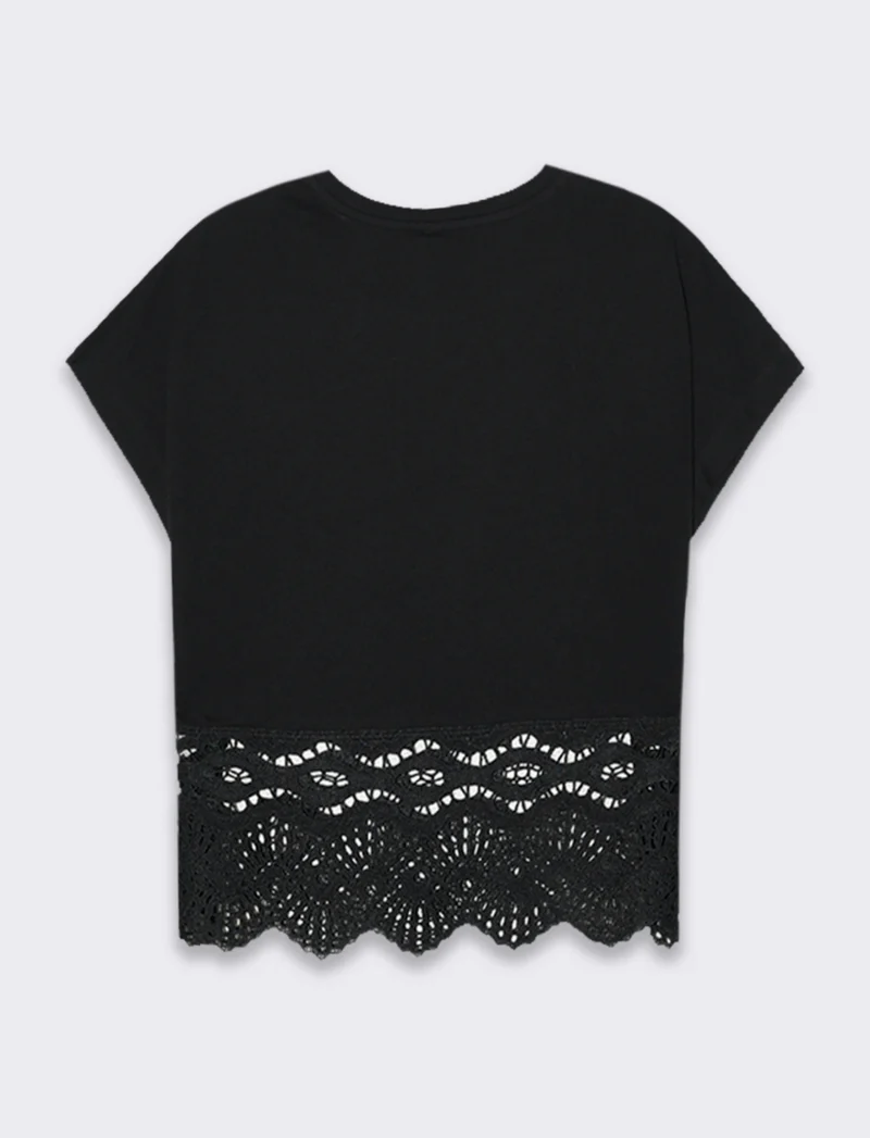 T-shirt con pizzo da donna - Nero