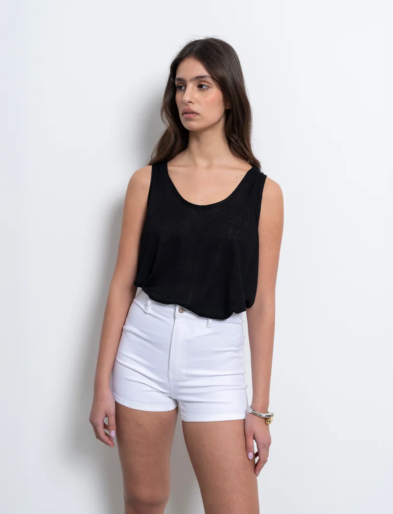 Top in tessuto effetto lino da donna - Nero