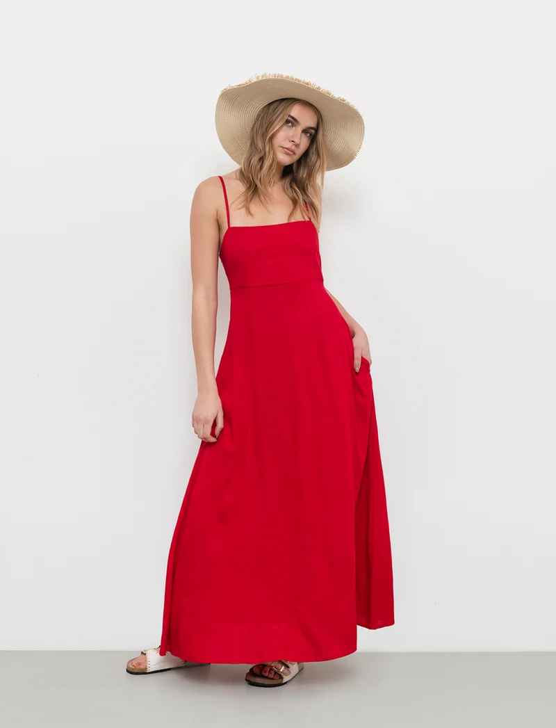 Abito svasato da donna - Rosso scarlatto