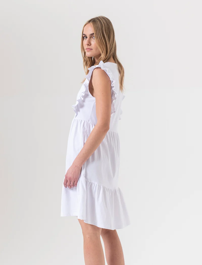 Vestito corto con rouches da donna - Bianco