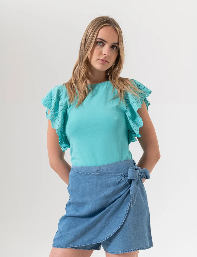 T-shirt con rouches da donna - Turchese