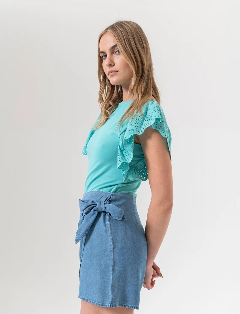 T-shirt con rouches da donna - Turchese