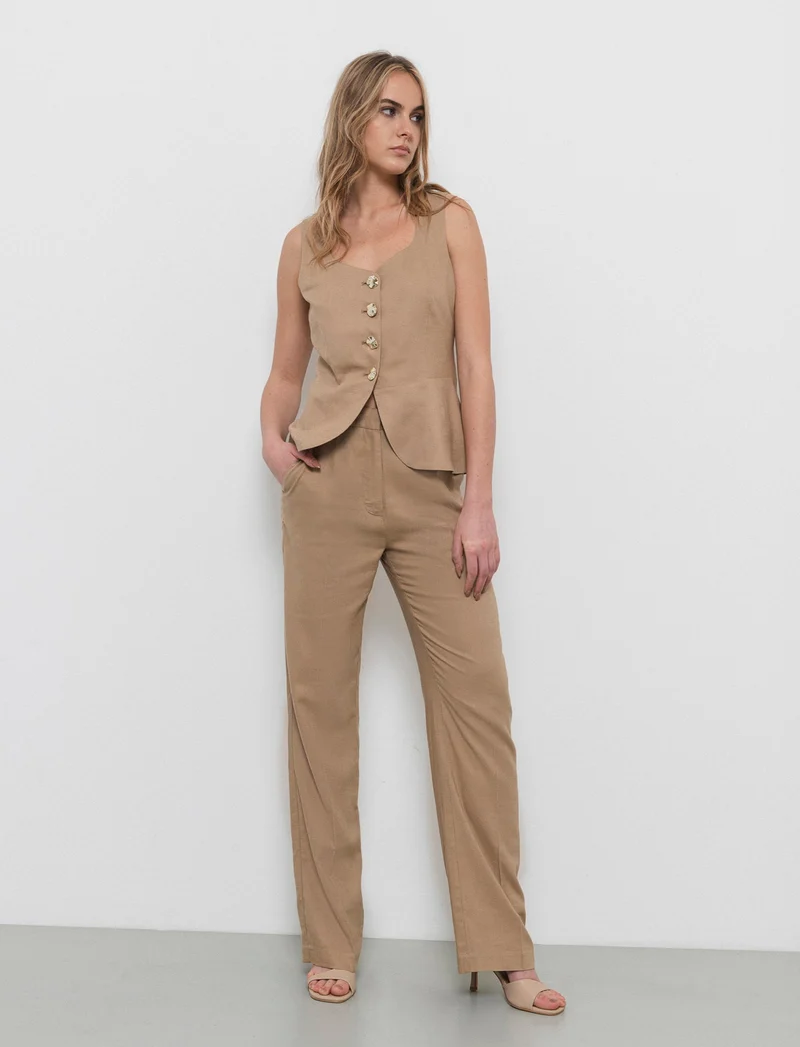 Pantalone gamba dritta da donna - Caramello