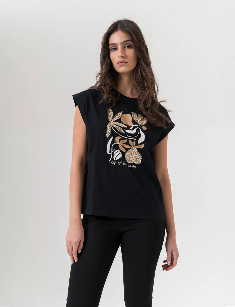 T-shirt con stampa e paillettes da donna - var 2