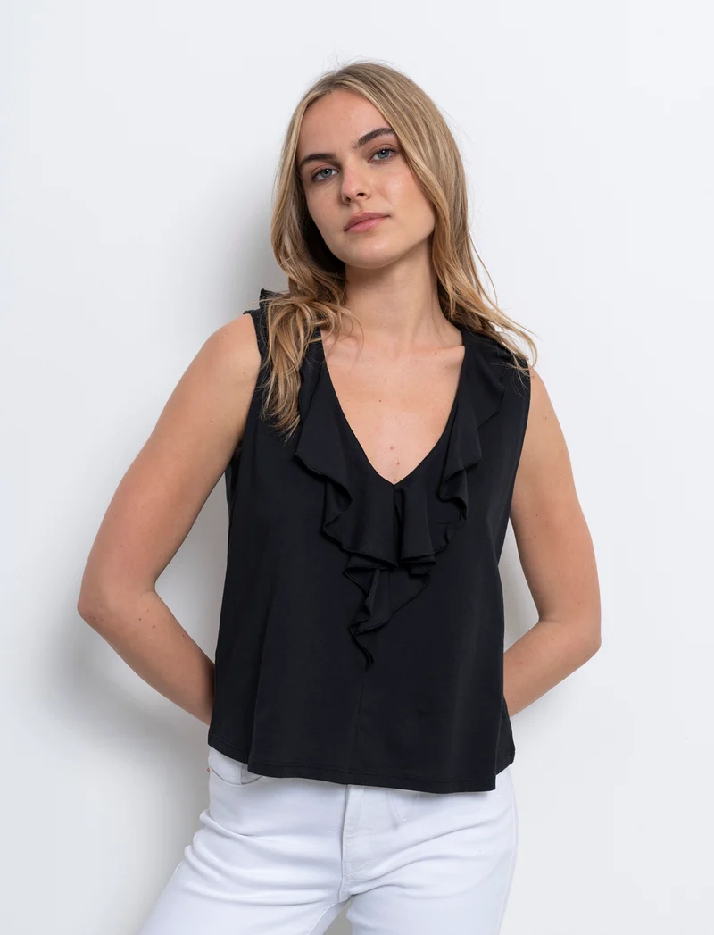 T-shirt con rouches da donna - Nero