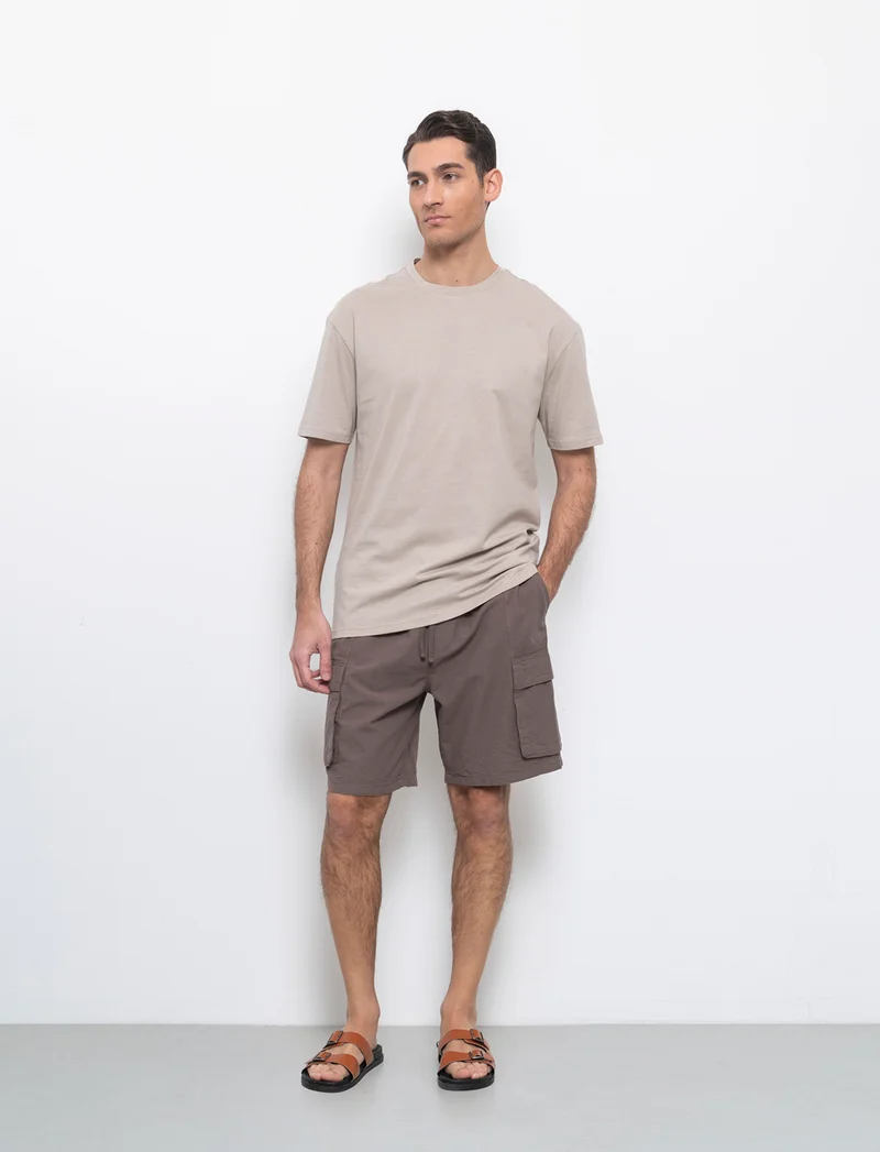 Bermuda cargo in misto lino da uomo - Grigio fango