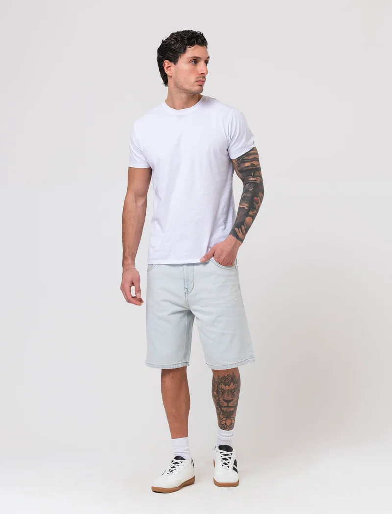 Bermuda di jeans baggy fit da uomo - Denim chiaro