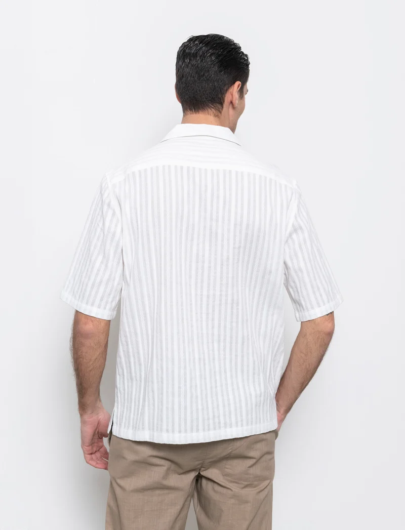 Camicia fantasia jacquard effetto ricamo da uomo - Bianco
