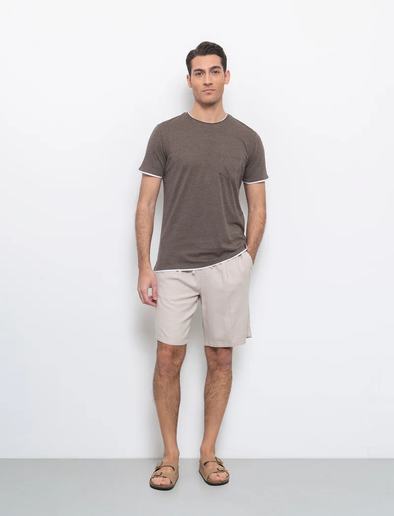 T-shirt effetto melange con tasca da uomo - Moro